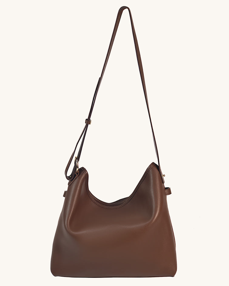 L-0008 Tan Suede & Leather Crossbody Hobo Bag
