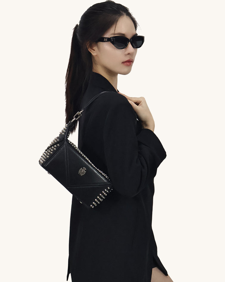 L-0006 Edgy Studded Leather Crossbody Bag: Make a Bold Style Statement