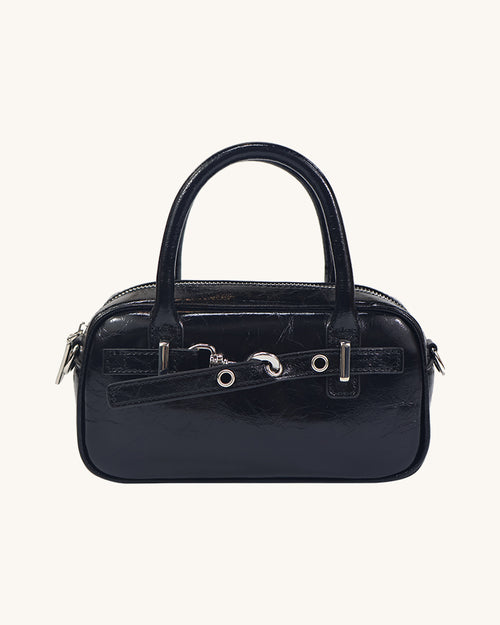 L-0004 Black Patent Leather Mini Top-Handle Bag