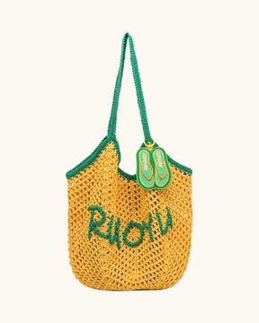 L-0027 Colorful Crochet Tote Bag with Flip Flop Charm Perfect for Beach & Summer Vibes
