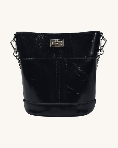 L-0002 Black Patent Leather Crossbody Bucket Bag