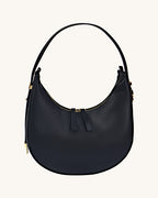 L-0009 Black Crescent Leather Hobo Bag with Gold Zippers
