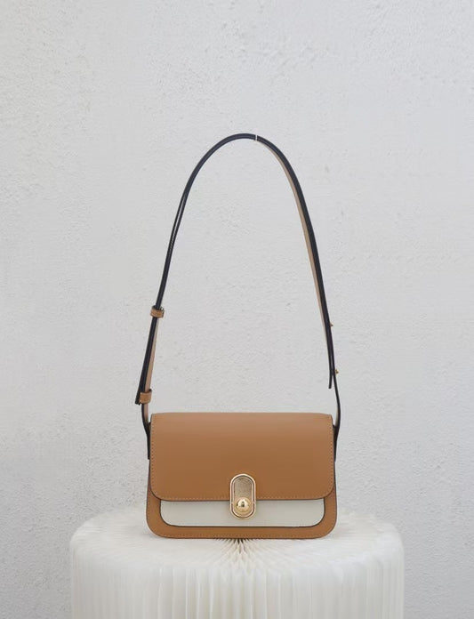 Chic Leather Shoulder Bag with Gold Accent RM0006