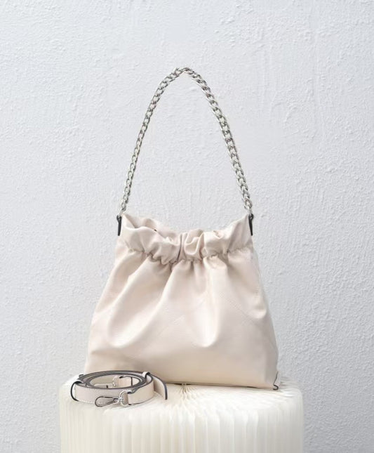 Chic Leather Drawstring Bucket Bag with Chain Strap RM0001