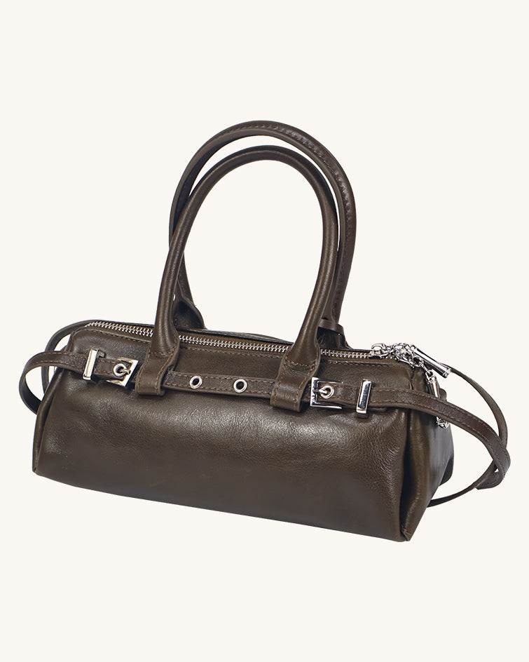 L-0005 Vintage Inspired Leather Barrel Bag Timeless Style for Every Occasion