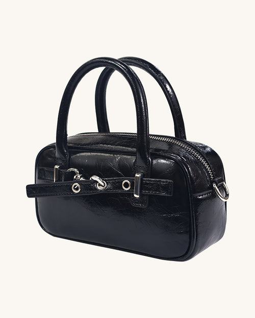 L-0004 Black Patent Leather Mini Top-Handle Bag