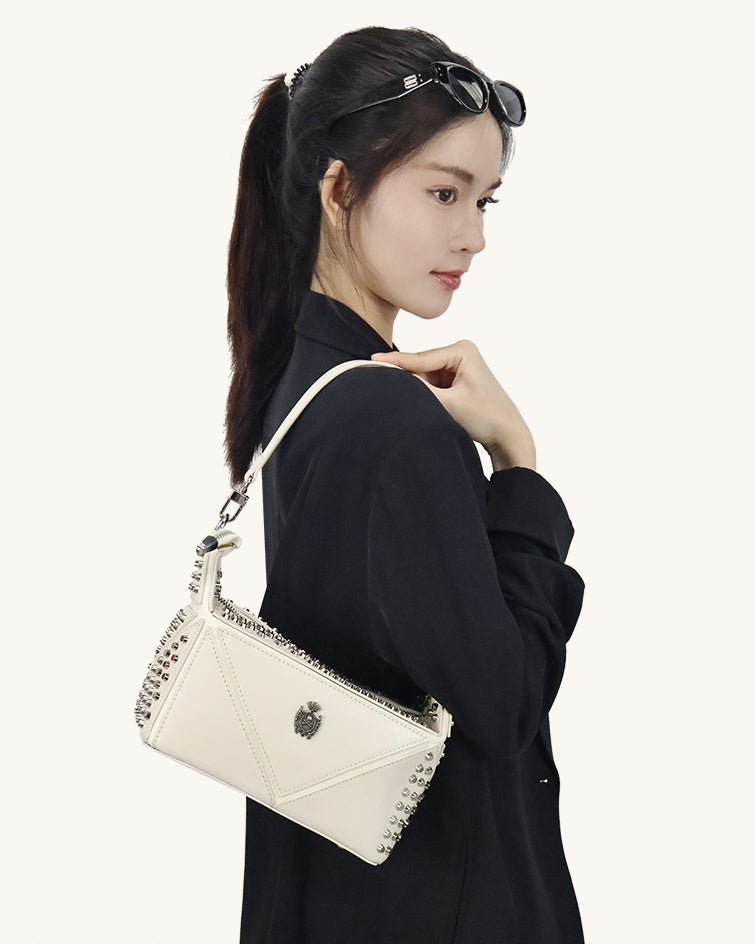 L-0006 Edgy Studded Leather Crossbody Bag: Make a Bold Style Statement