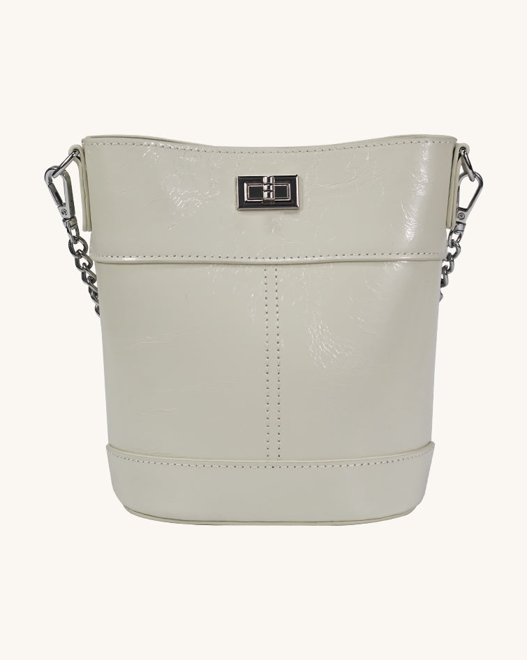 L-0002 Black Patent Leather Crossbody Bucket Bag