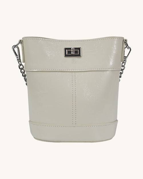 L-0002 Black Patent Leather Crossbody Bucket Bag