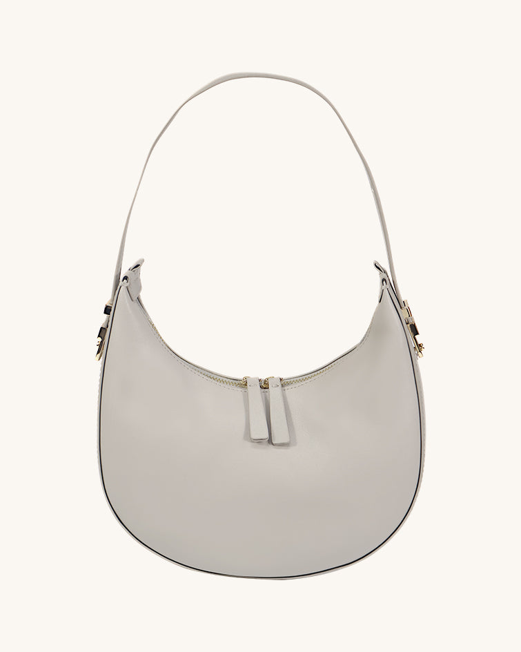 L-0009 Black Crescent Leather Hobo Bag with Gold Zippers