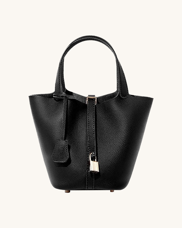 L-0012  Tan Textured Leather Tote Bag with Lock Detail