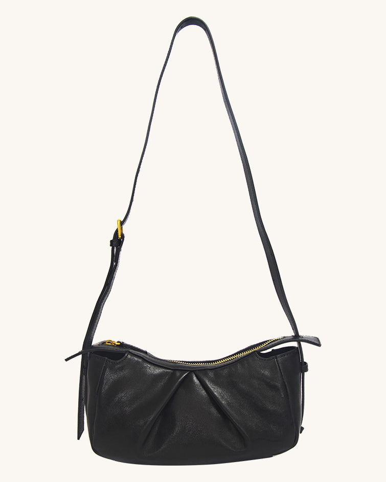 L-0016 Vintage-Inspired Black Leather Crossbody Bag