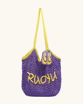 L-0027 Colorful Crochet Tote Bag with Flip Flop Charm Perfect for Beach & Summer Vibes