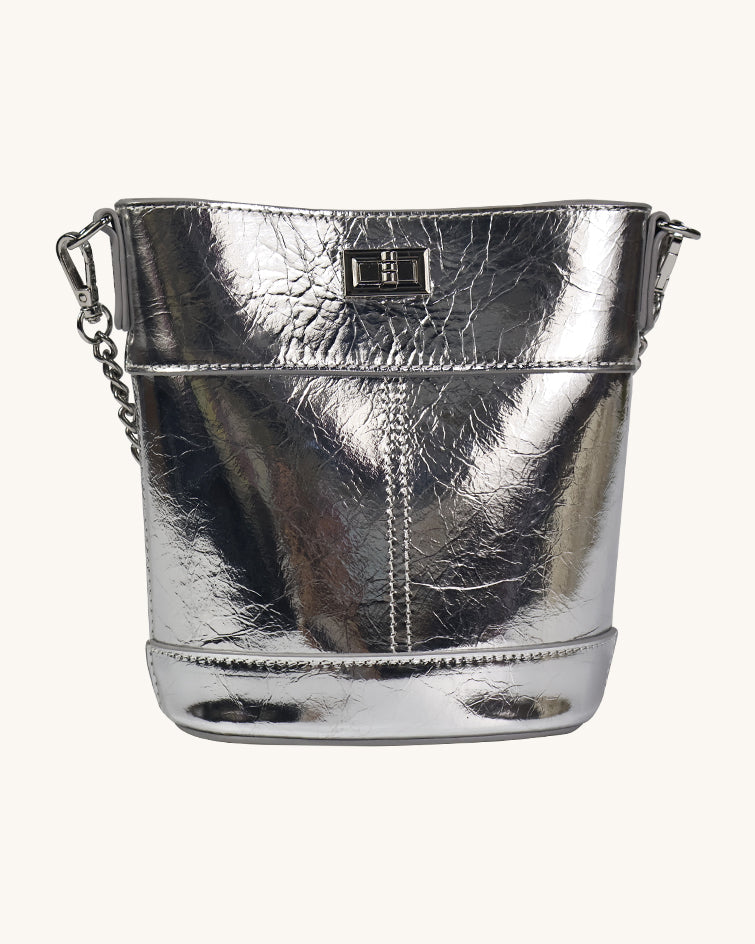 L-0002 Black Patent Leather Crossbody Bucket Bag