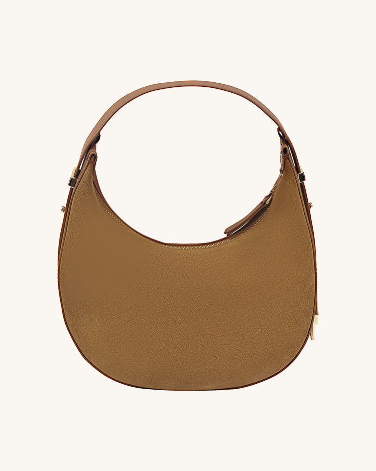 L-0009 Black Crescent Leather Hobo Bag with Gold Zippers