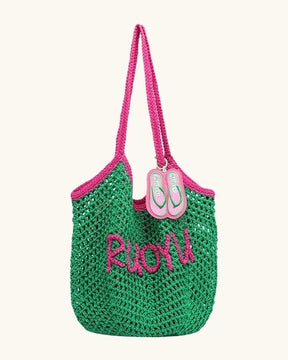 L-0027 Colorful Crochet Tote Bag with Flip Flop Charm Perfect for Beach & Summer Vibes