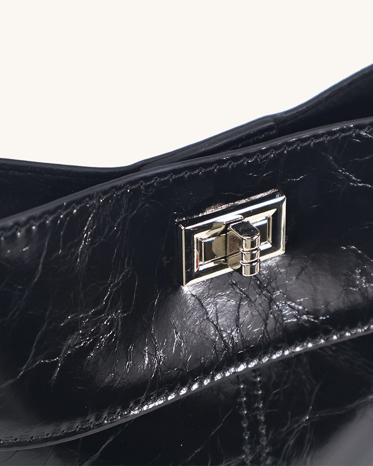 L-0002 Black Patent Leather Crossbody Bucket Bag