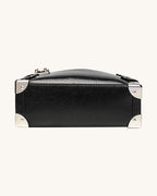 L-0013  Edgy Black Leather Hobo Bag with Metal Accents