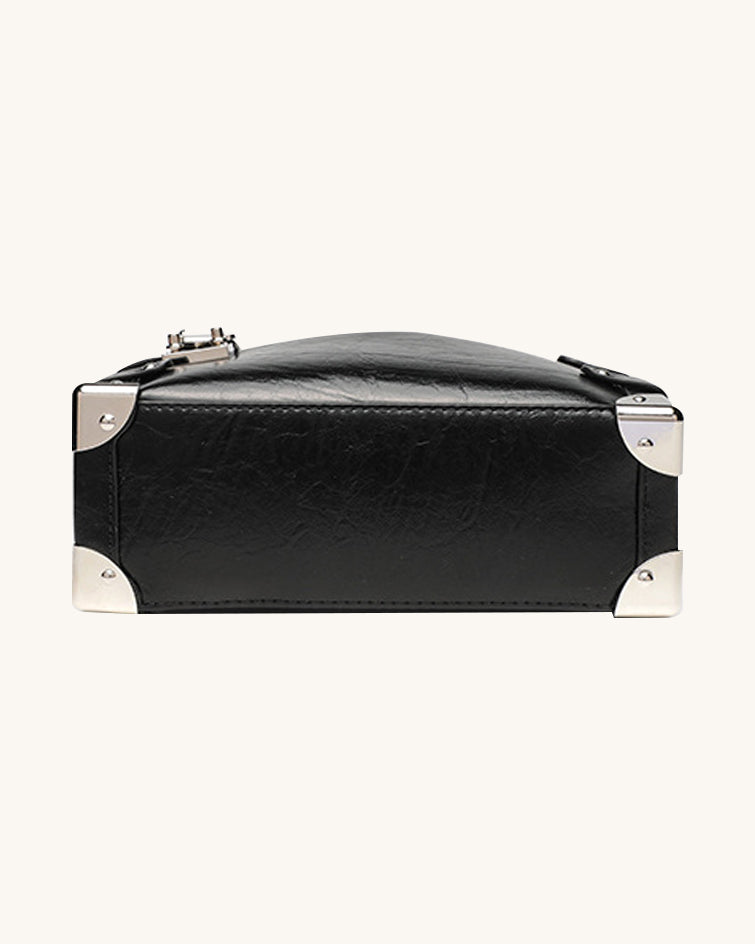 L-0013  Edgy Black Leather Hobo Bag with Metal Accents