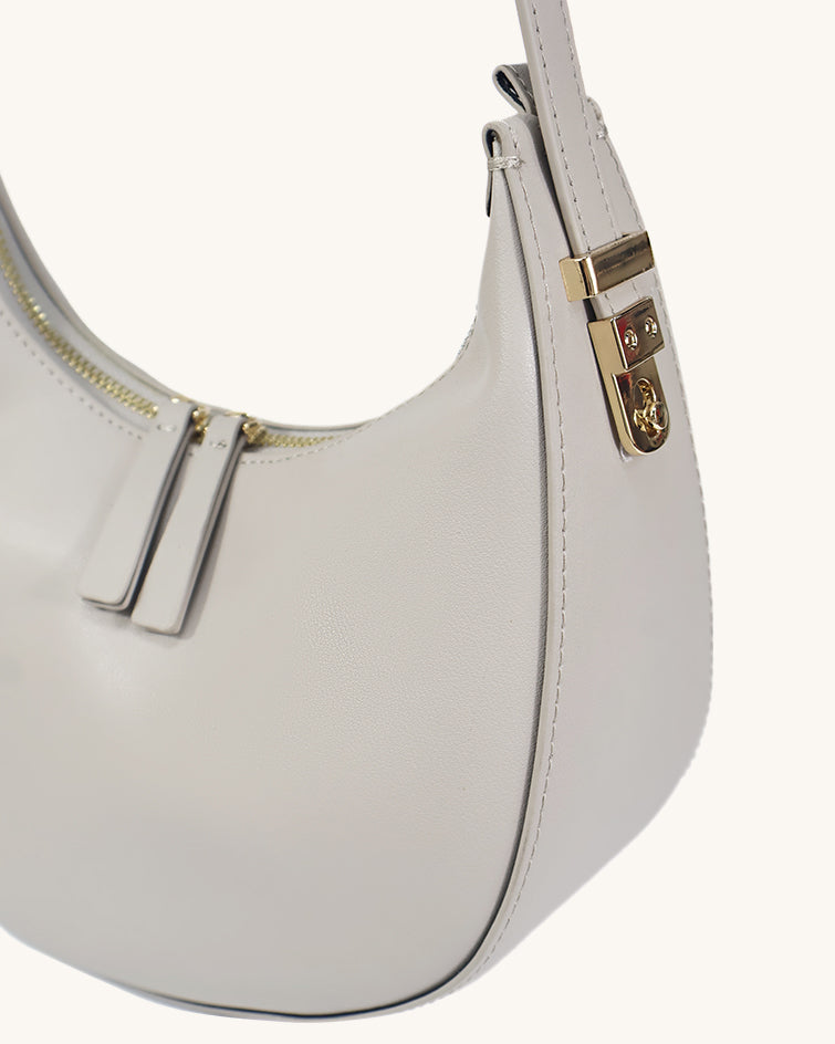 L-0009 Black Crescent Leather Hobo Bag with Gold Zippers