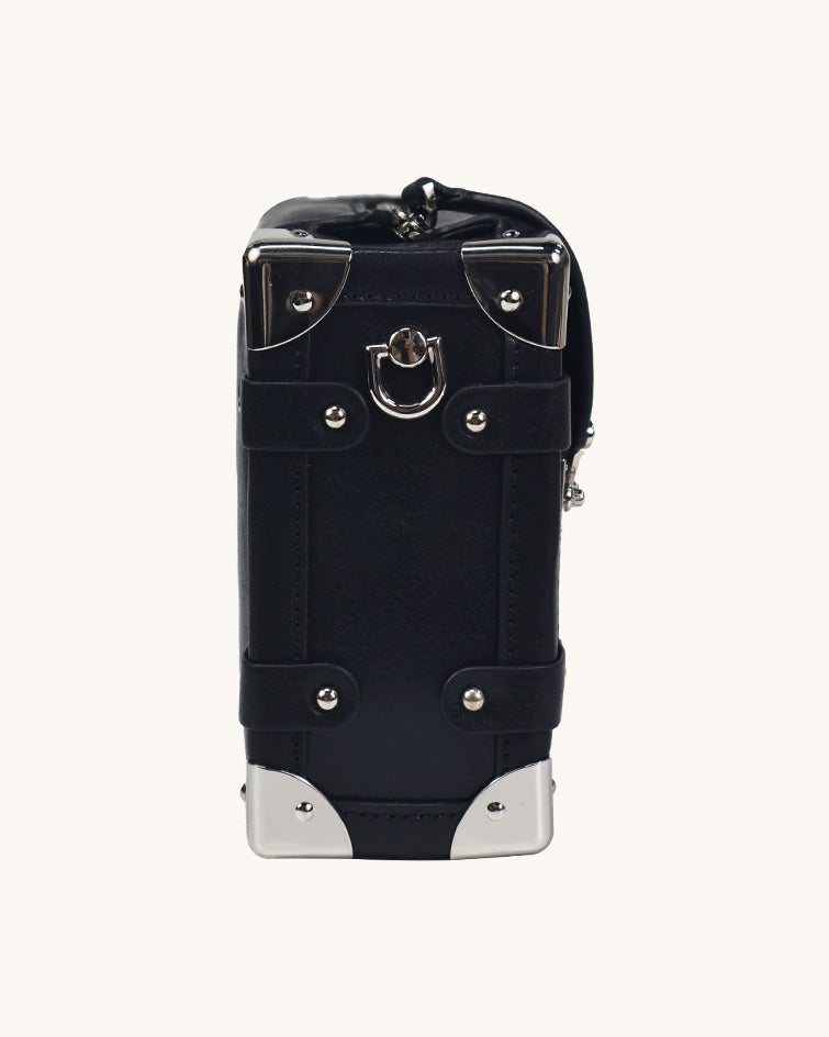 L-0013  Edgy Black Leather Hobo Bag with Metal Accents