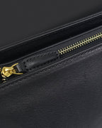 L-0014  Black Leather Shoulder Bag with Gold Accents