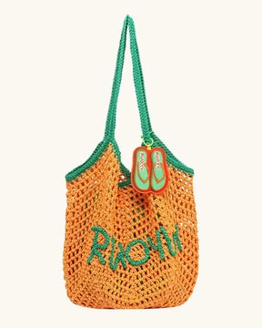 L-0027 Colorful Crochet Tote Bag with Flip Flop Charm Perfect for Beach & Summer Vibes