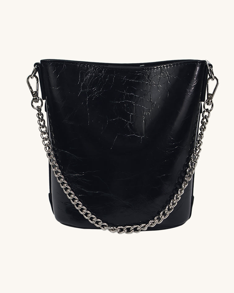 L-0002 Black Patent Leather Crossbody Bucket Bag