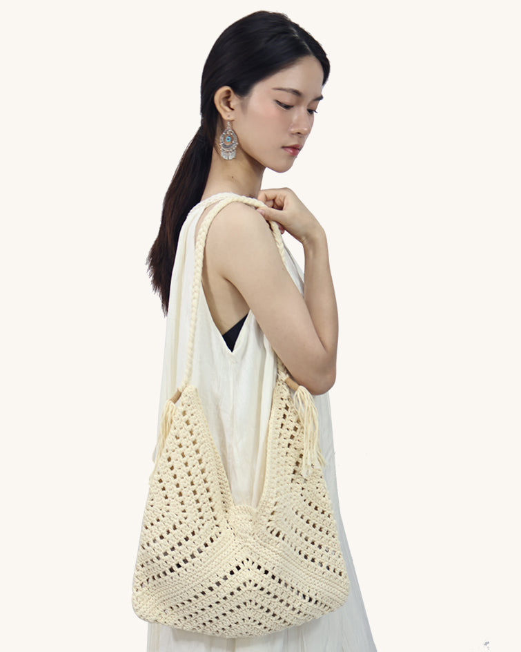 L-0023 Bohemian Crochet Tote Bag: Effortless Style for Beach & Everyday