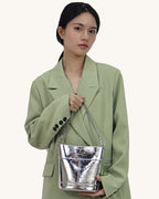 L-0002 Black Patent Leather Crossbody Bucket Bag