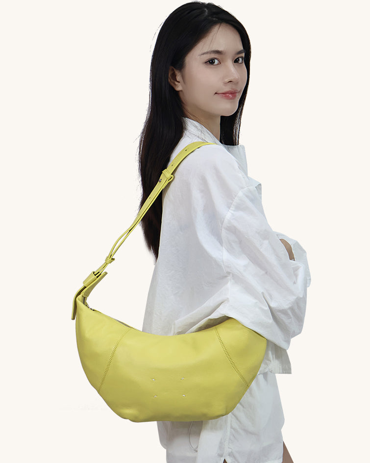 L-0022 Leather Crescent Hobo Bag