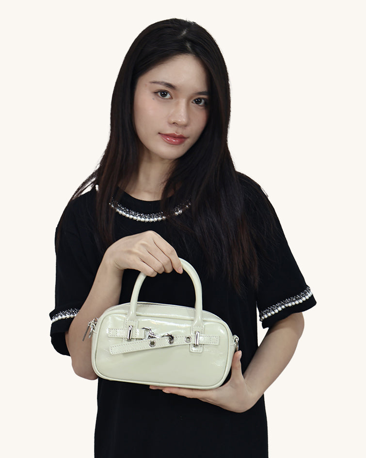 L-0004 Black Patent Leather Mini Top-Handle Bag