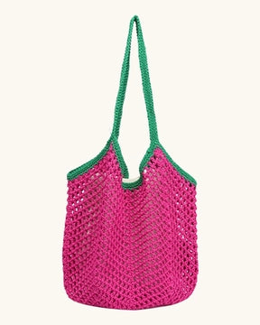 L-0027 Colorful Crochet Tote Bag with Flip Flop Charm Perfect for Beach & Summer Vibes