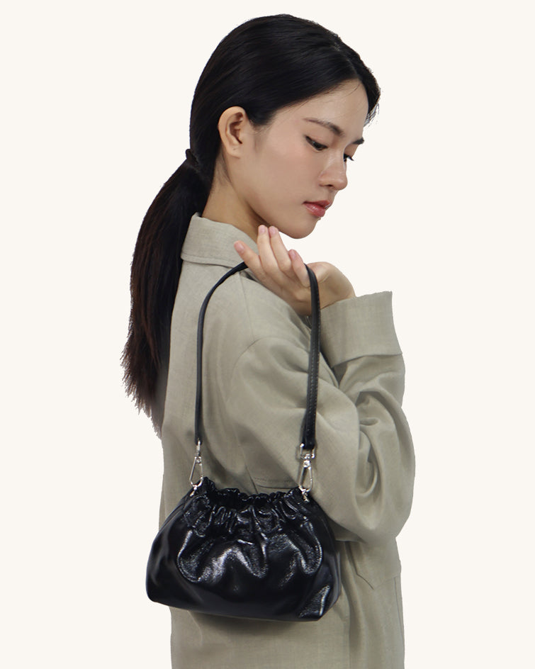 L-0010 Ruched Leather Shoulder Bag: Elevate Your Style with Versatile Hues