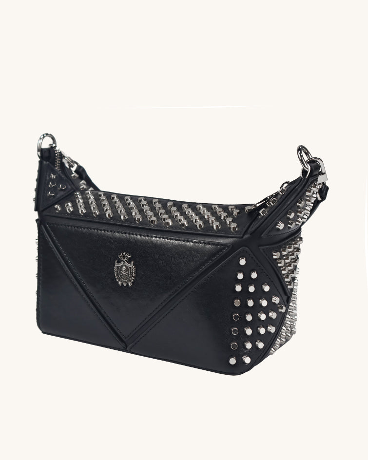 L-0006 Edgy Studded Leather Crossbody Bag: Make a Bold Style Statement